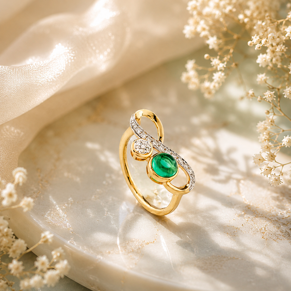 18KT Gold Diamond Colour Stone Ring For Women