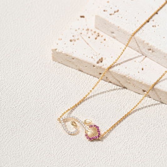 18KT Gold Diamond Color Stone Pendant Chain for Women