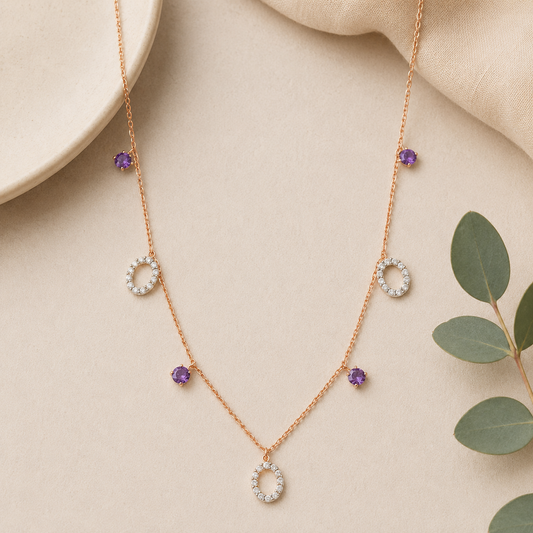 18KT Rose Gold Diamond Colour Stone Necklace