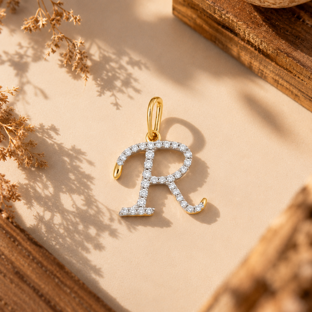 18KT Gold Diamond Initial "R" Pendant For Women