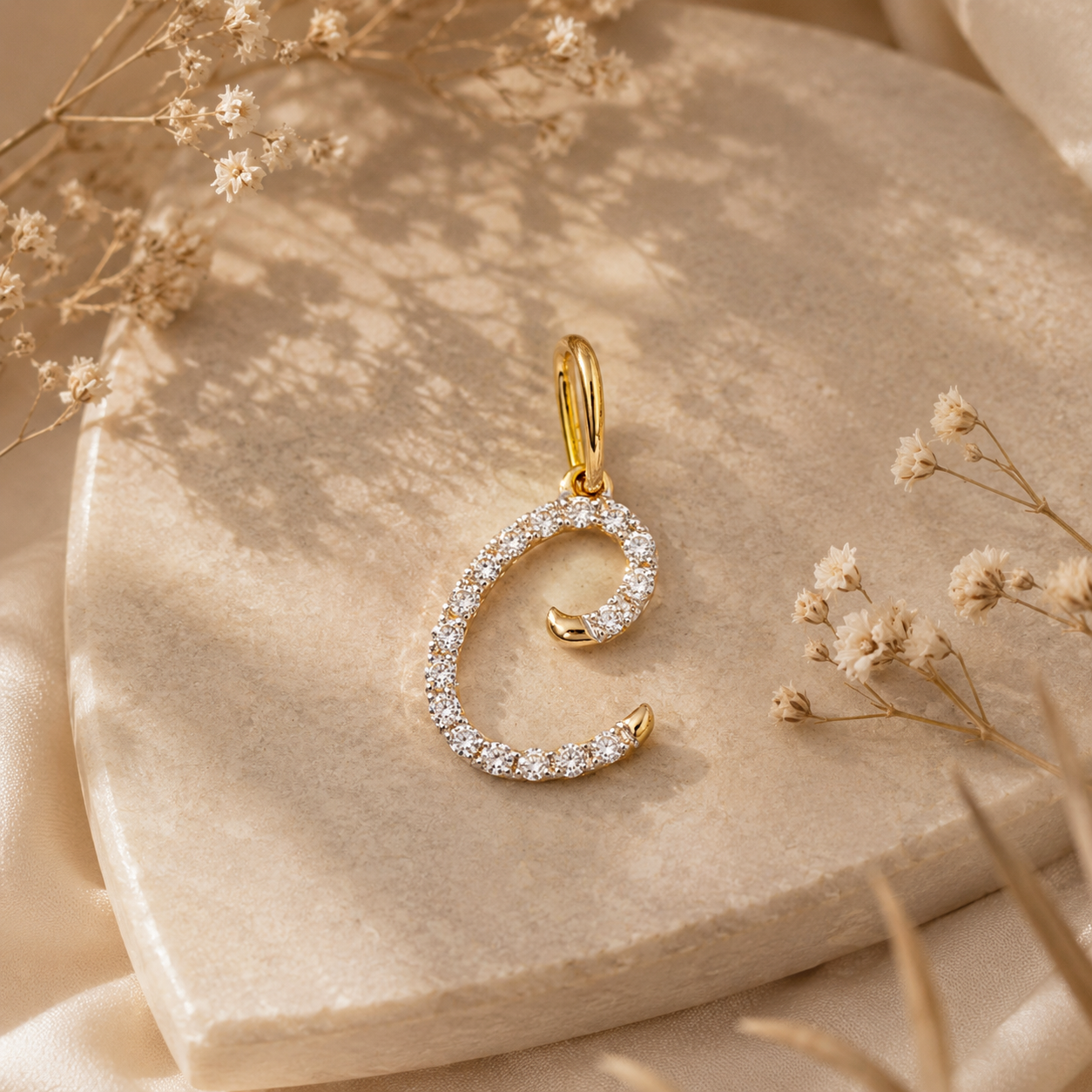 18KT Gold Diamond Initial "E" Pendant For Women
