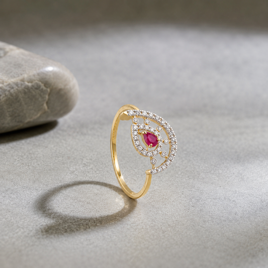18KT Yellow Gold Diamond Halo Ring For Women