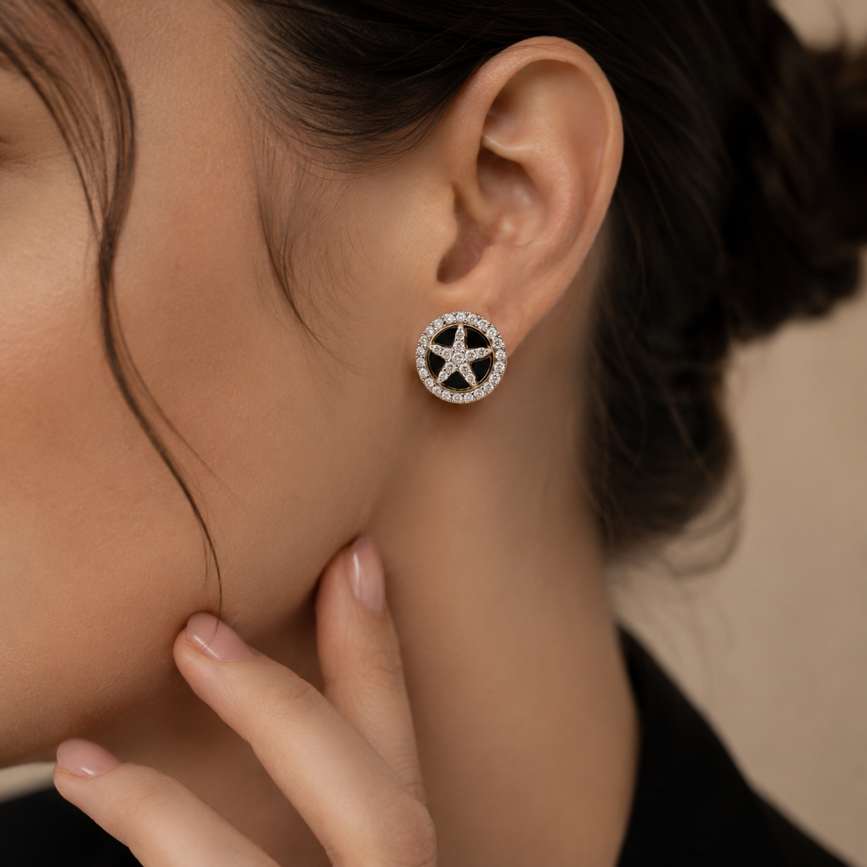 18KT Rose Gold Diamond Star Stud Earrings For Women