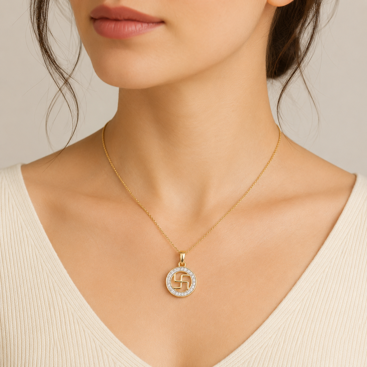 18KT Yellow Gold Diamond Swastika Pendant