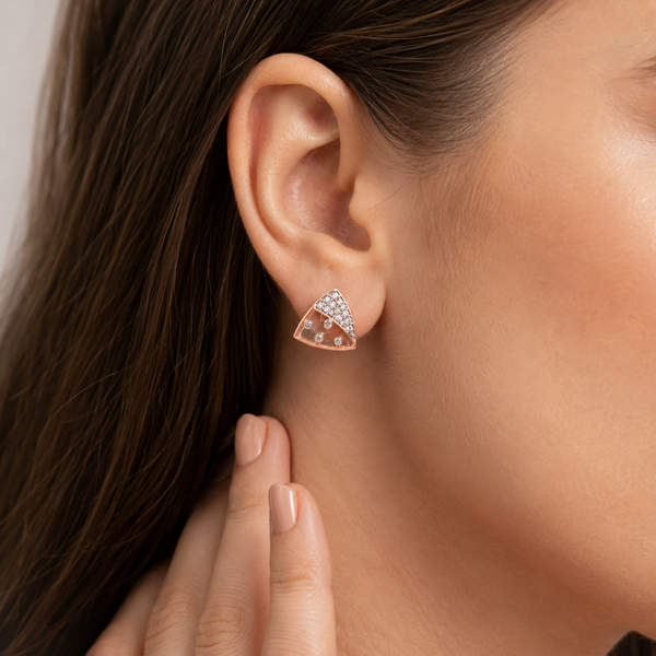 18Kt Green Triangle Diamond Stud Earrings For Women