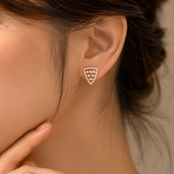 18Kt Rose Gold Diamond Triangle Bezel Stud Earrings Women