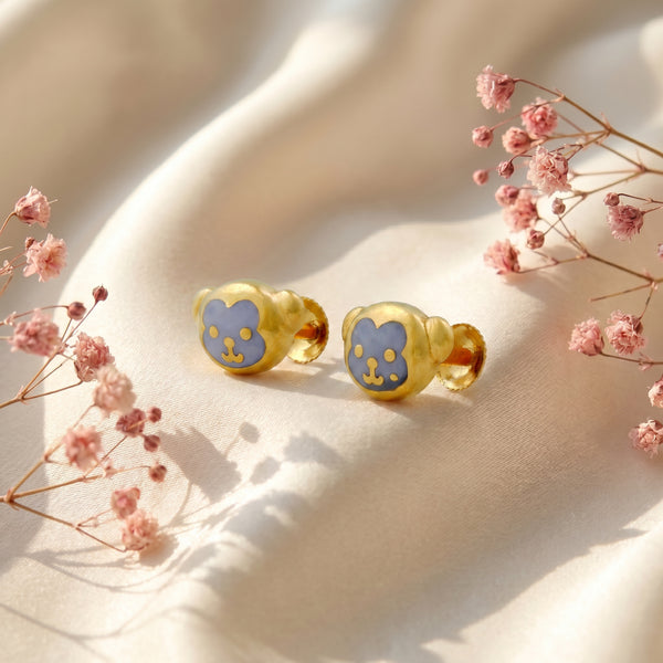 Teddy Kids Bear Enamel 18kt Yellow Gold Earrings