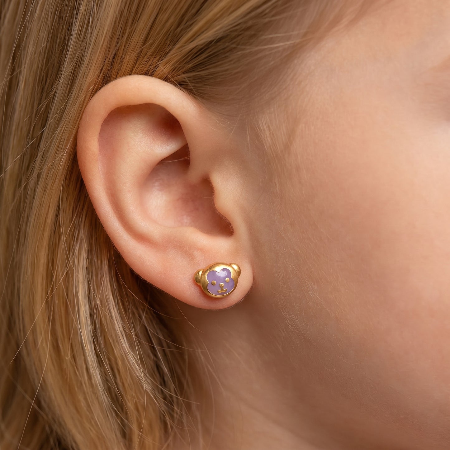 Teddy Kids Bear Enamel 18kt Yellow Gold Earrings