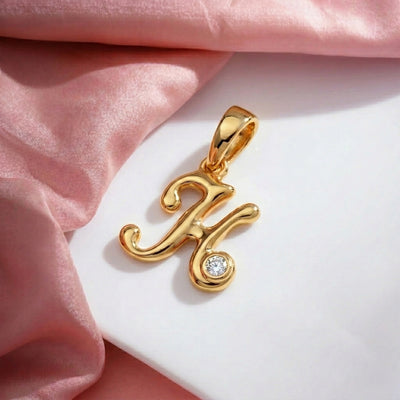18kt Gold H Initial Daily Wear Diamond Pendant for Kids