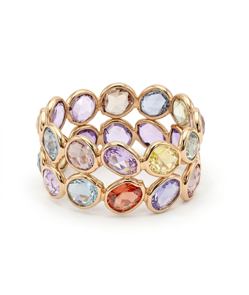 Pastel Mosaic Twin Band 18kt Gold Ring for Women