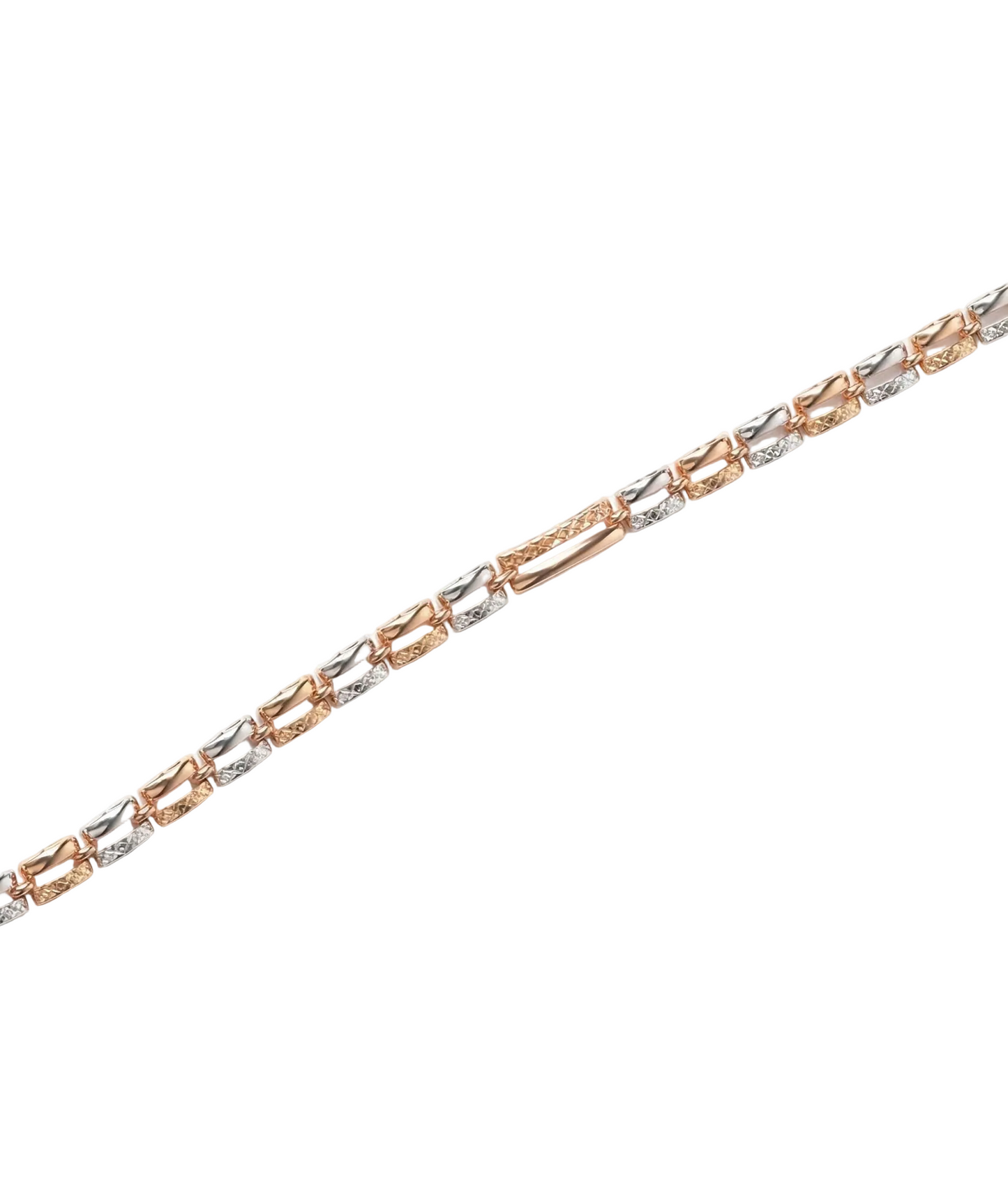 Two-Tone Textured Link Bracelet in 18kt Rose & White Gold