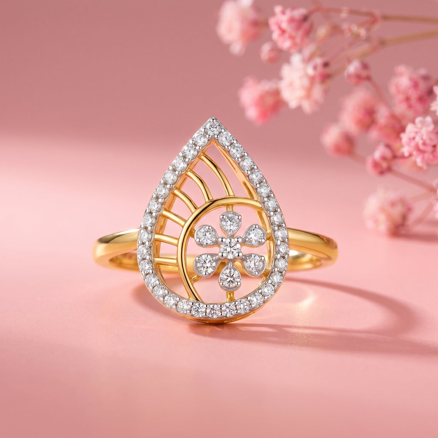 Floral Teardrop 18kt Diamond Ring for Women