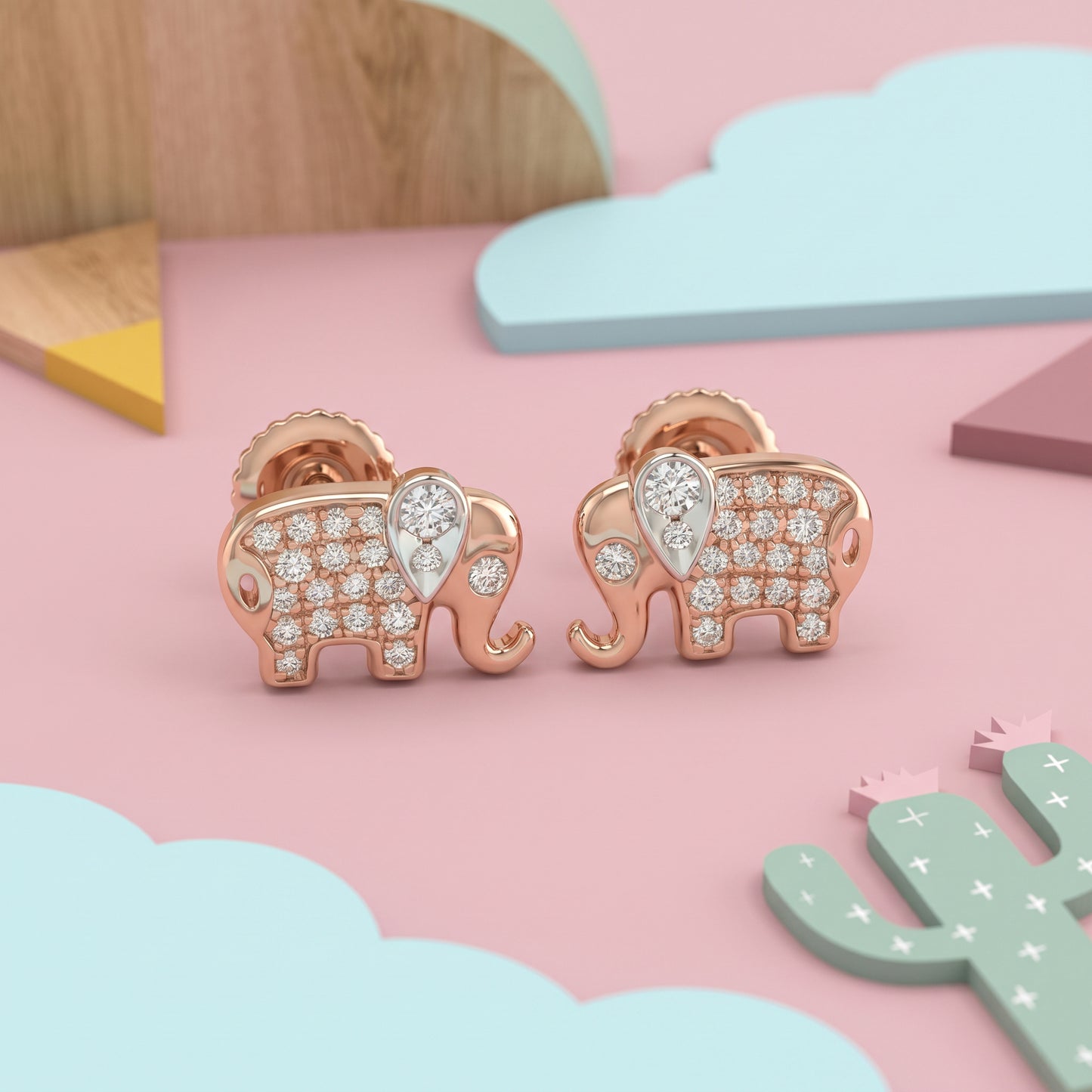 Golden Trunk 18kt Diamond Earrings for Kids