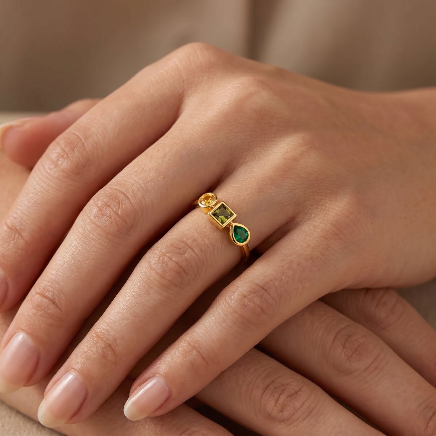 Geo Trio Shape Gemstone Women’s 18kt Gold Ring