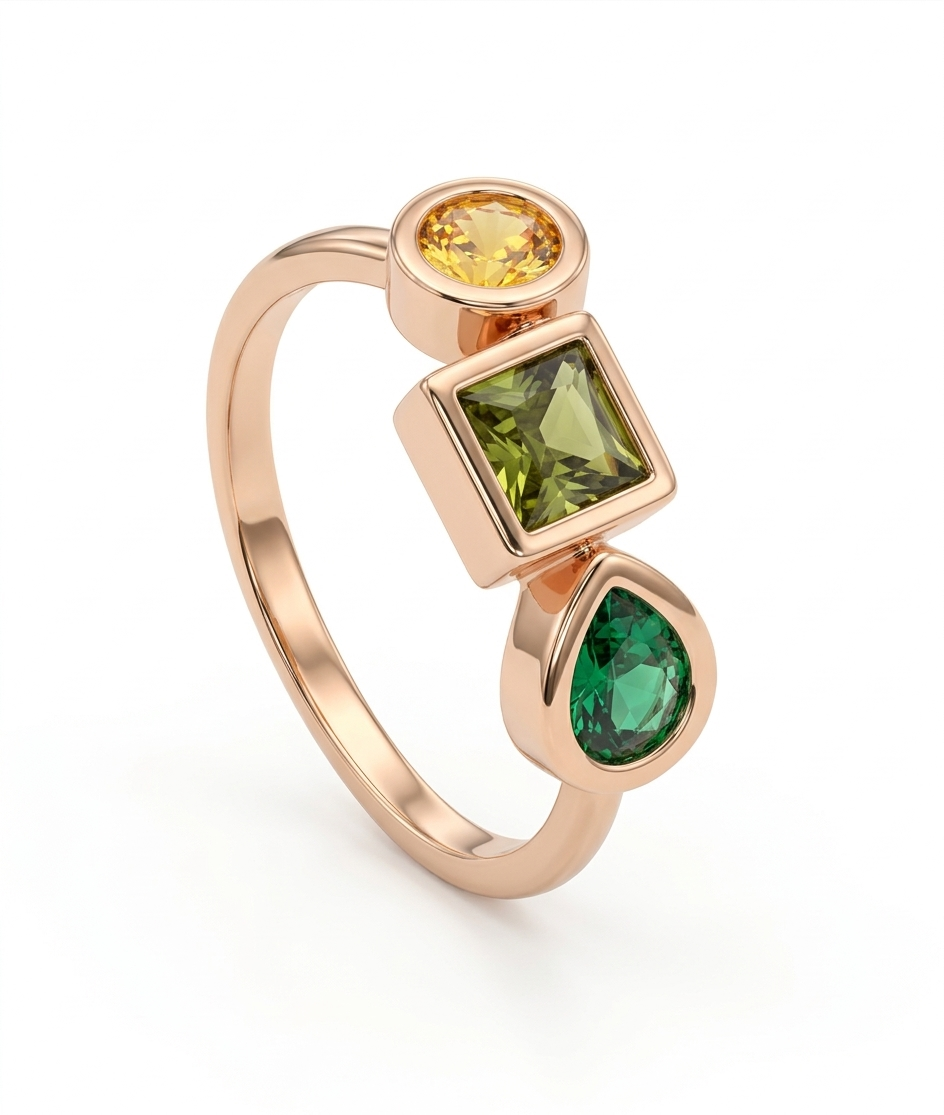 Geo Trio Shape Gemstone Women’s 18kt Gold Ring