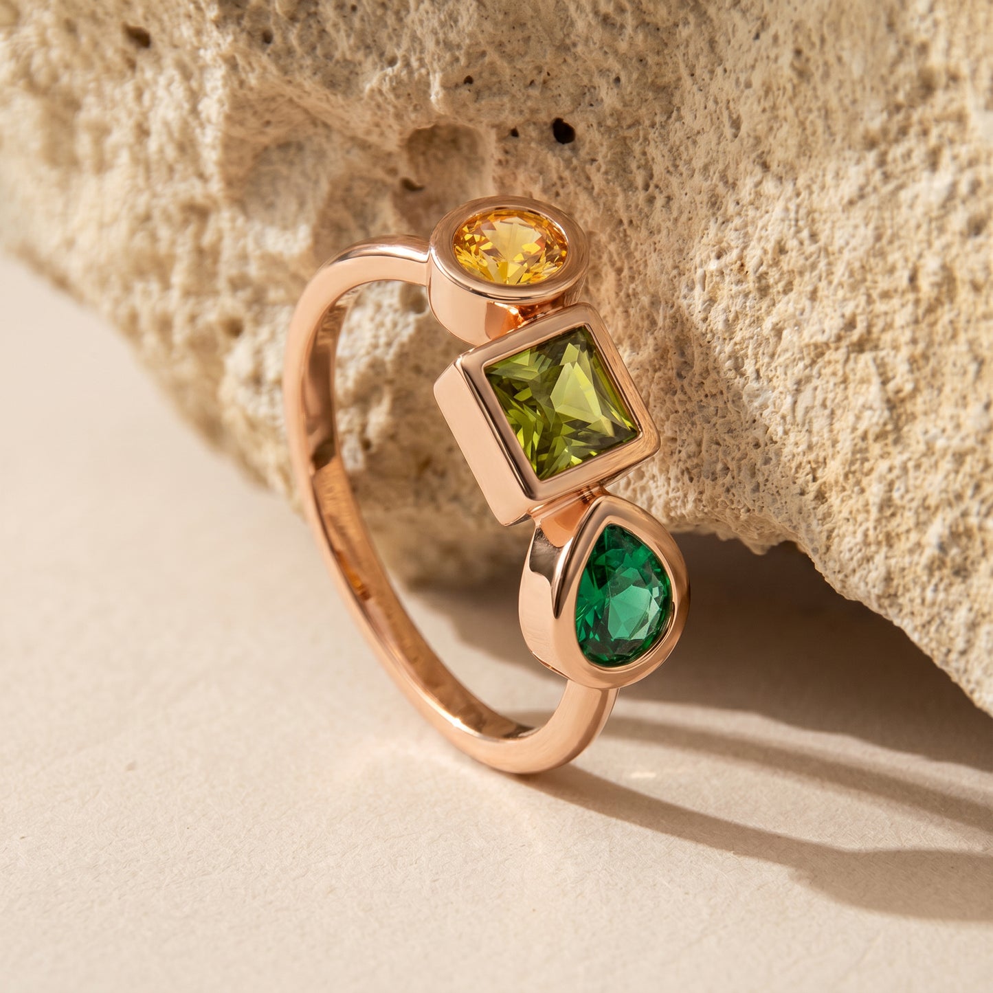 Geo Trio Shape Gemstone Women’s 18kt Gold Ring