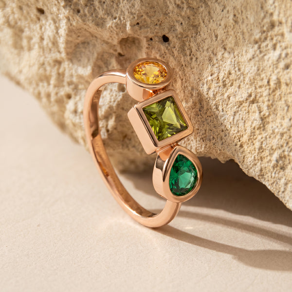 Geo Trio Shape Gemstone Women’s 18kt Gold Ring