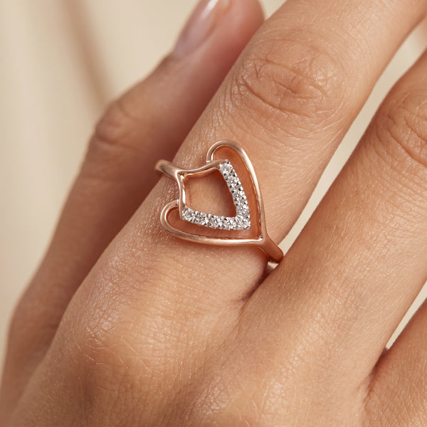 Open Heart Rose Gold 18kt Diamond Ring For Women