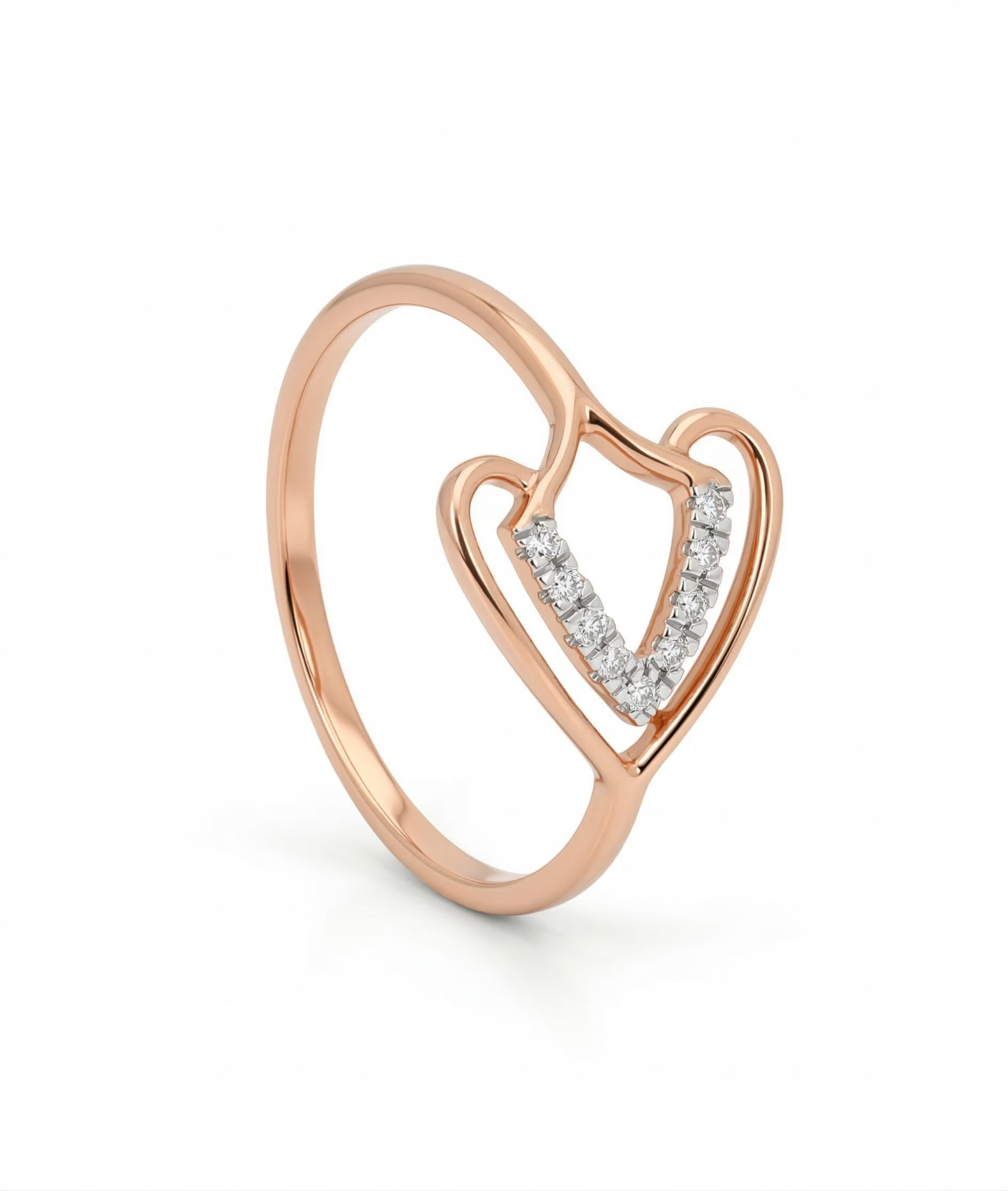 Open Heart Rose Gold 18kt Diamond Ring For Women