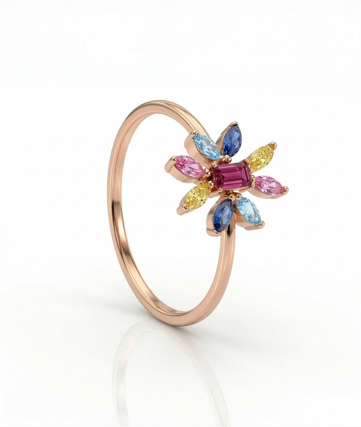 Rainbow Bloom Multi-Colour Floral 18kt Gold Ring