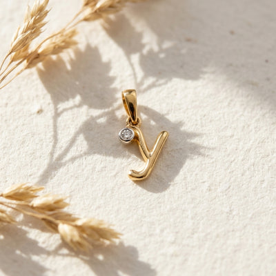 18kt Gold Y Initial Daily Wear Diamond Pendant for Kids