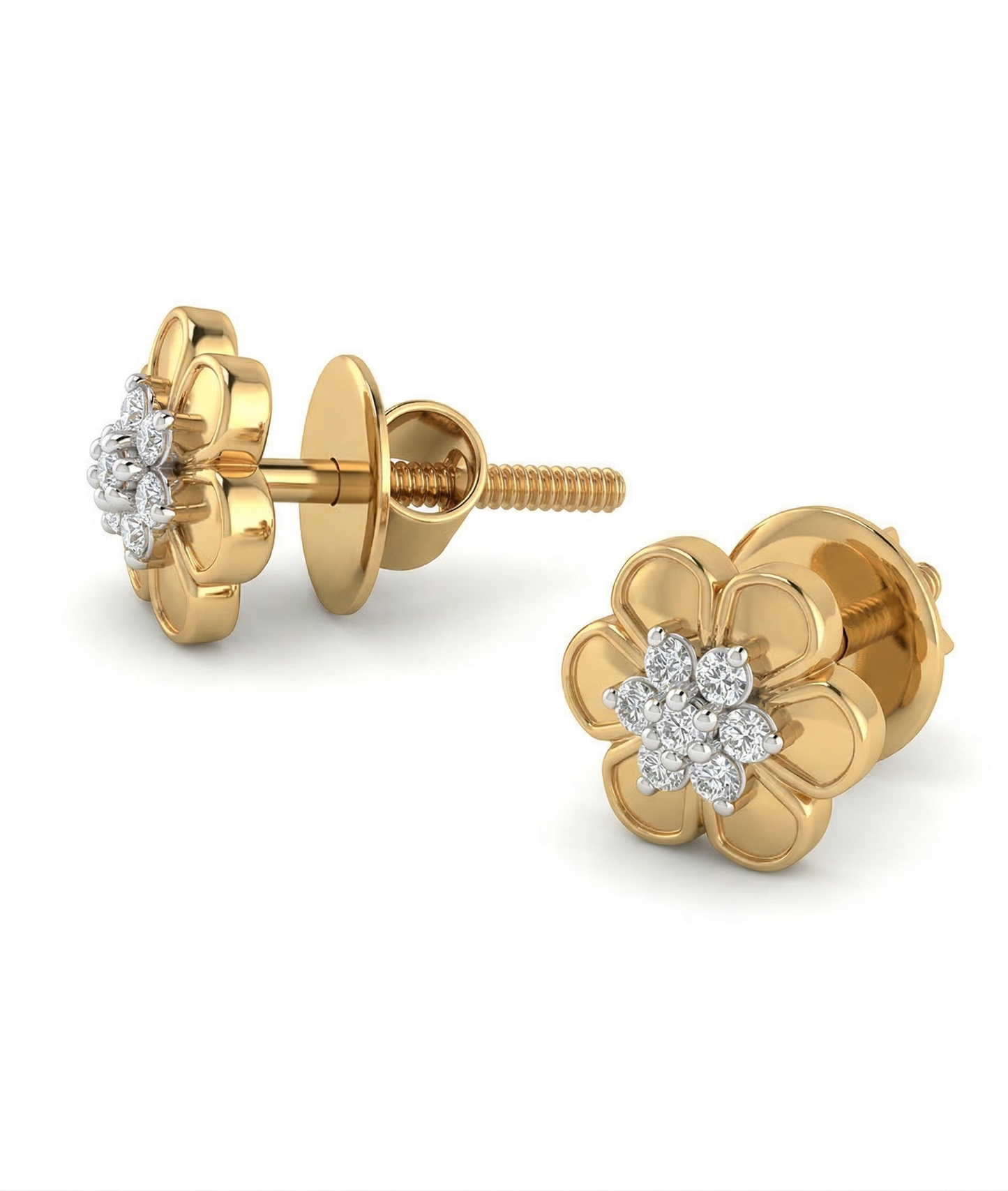 Dual Bloom Aura 18kt Diamond Stud Earrings for Women