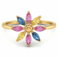 Petal Bloom Multi Stone 18kt Gold Ring for Party Wear