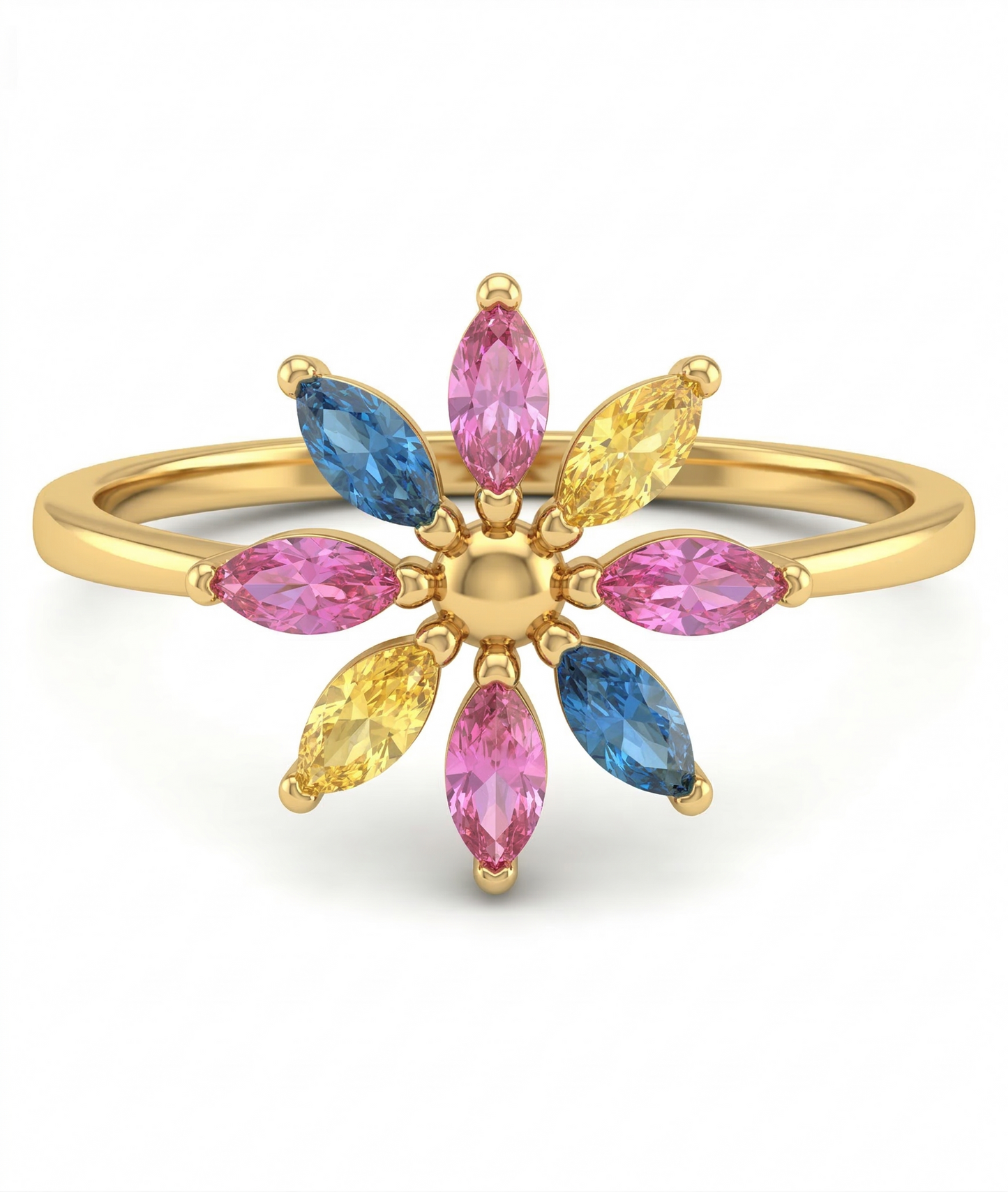 Petal Bloom Multi Stone 18kt Gold Ring for Party Wear