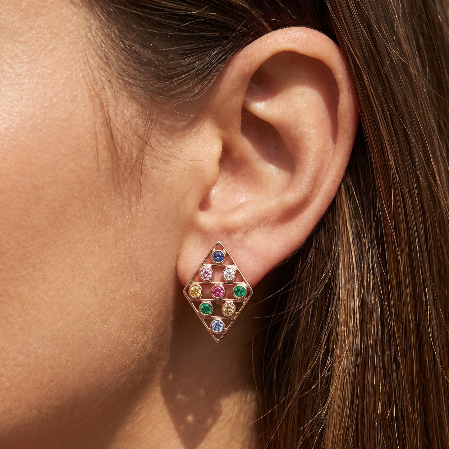 Prismora 18kt Gold Colourstones Stud Earring for Women
