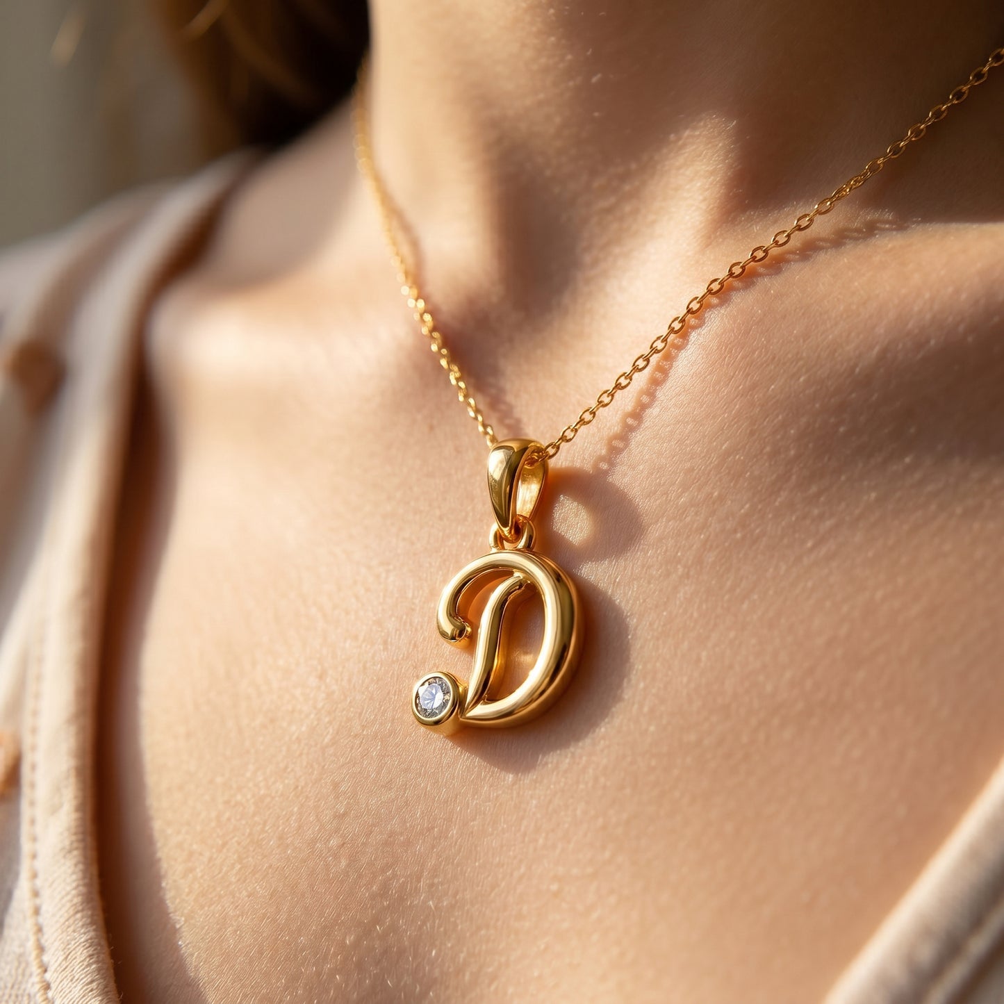 18kt Gold D Initial Daily Wear Diamond Pendant for Kids