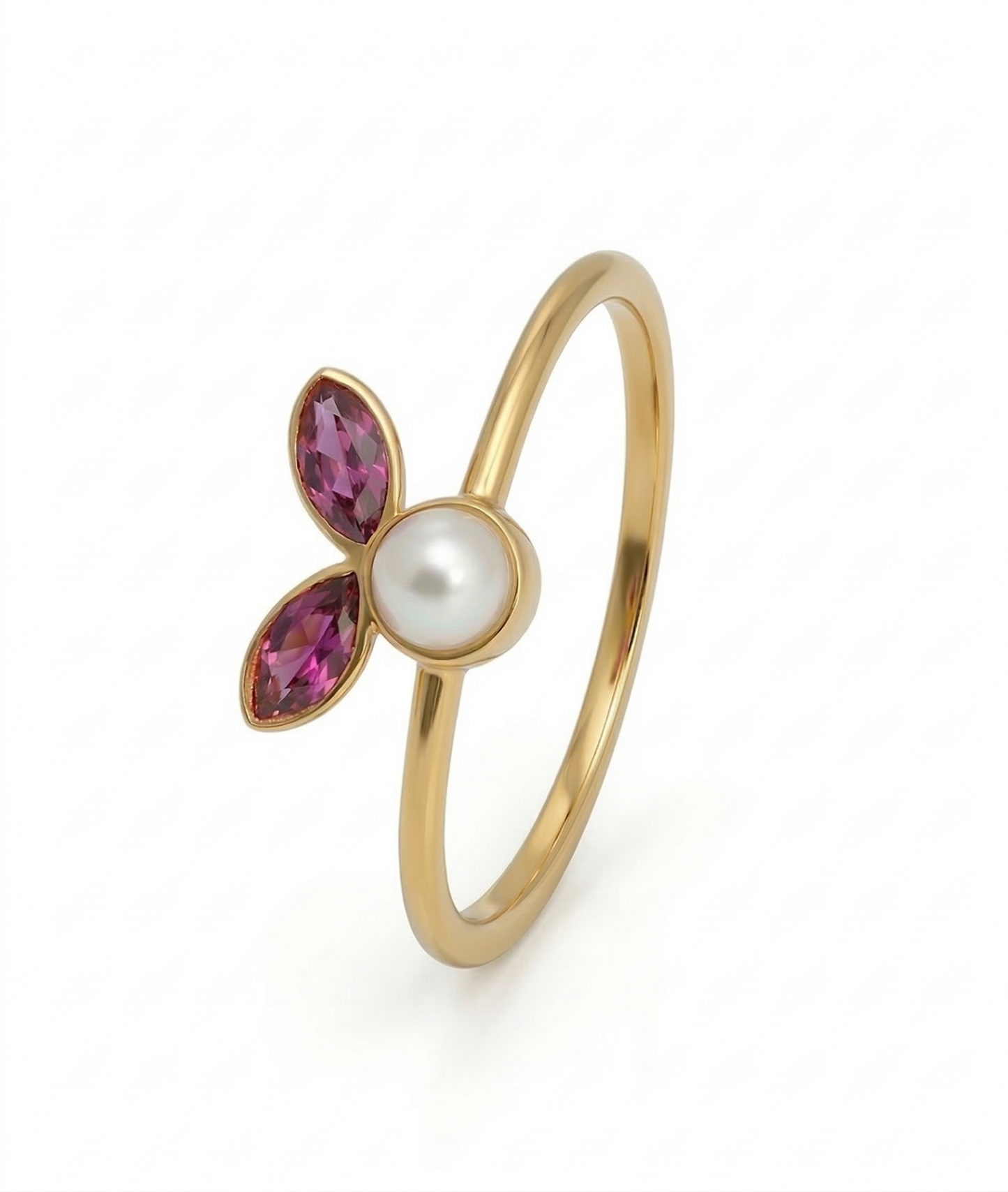 Bunny Pearl Pink Petal 18kt Gold Ring For Women