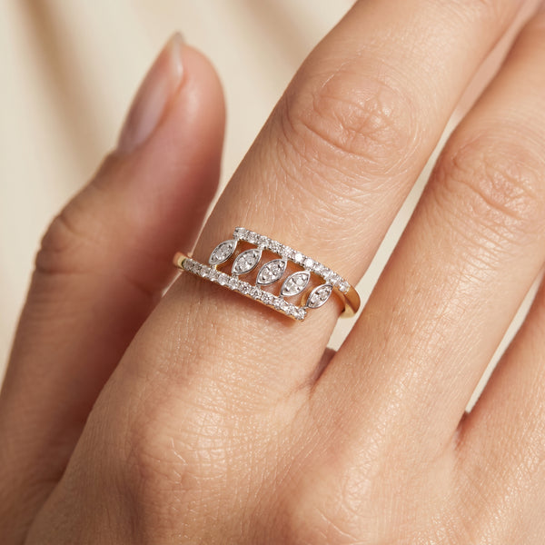 Diamond Ladder Leaf 18kt Diamond Ring for Office Wear