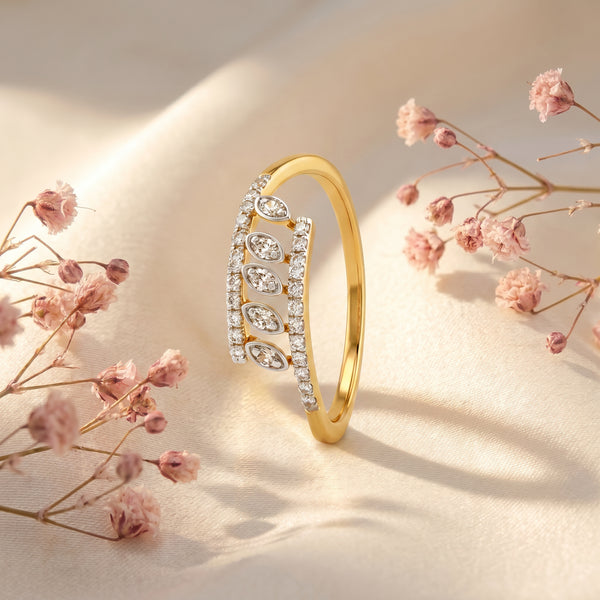 Diamond Ladder Leaf 18kt Diamond Ring for Office Wear