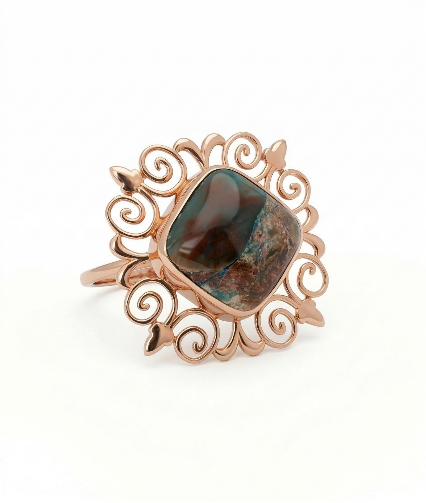 Royal Swirl Earth Stone 18kt Party Wear Gold Ring