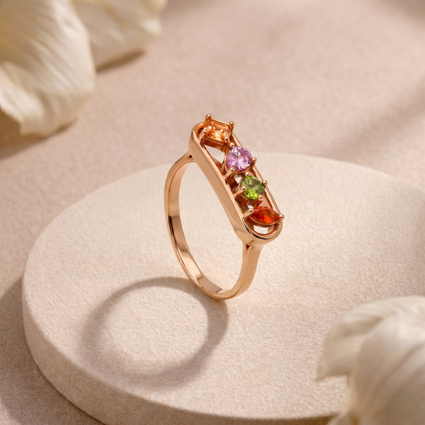 Quad Glow Multi-Colour Bar 18kt Gold Ring For Women