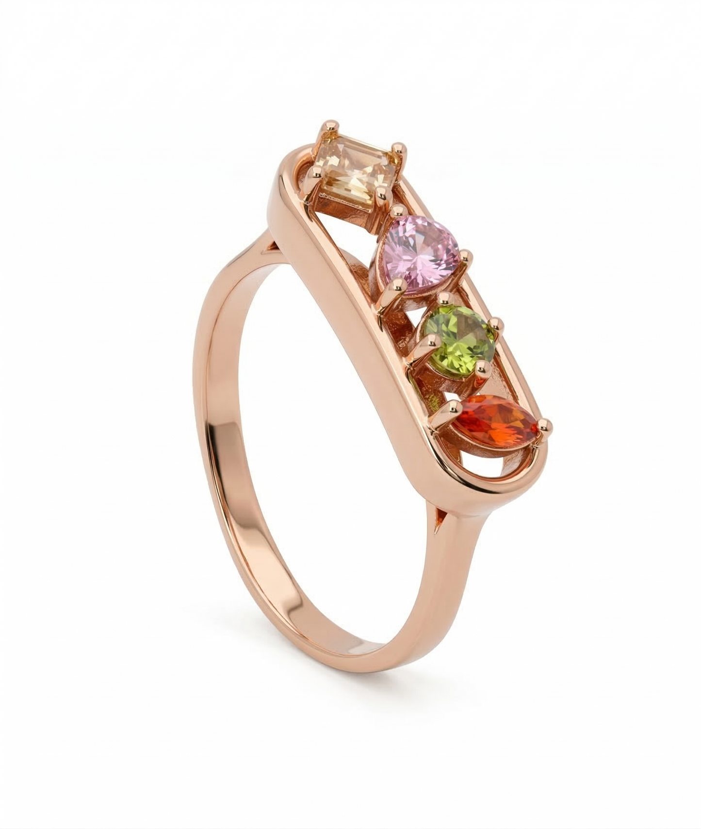 Quad Glow Multi-Colour Bar 18kt Gold Ring For Women