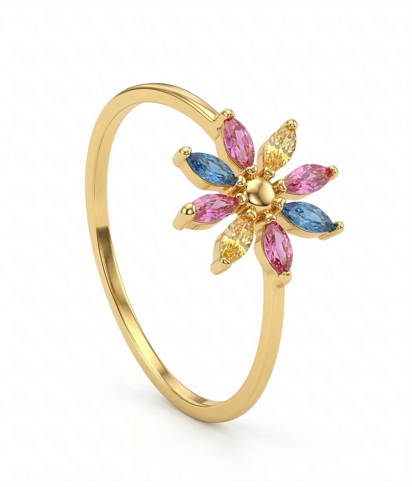 Petal Bloom Multi Stone 18kt Gold Ring for Party Wear