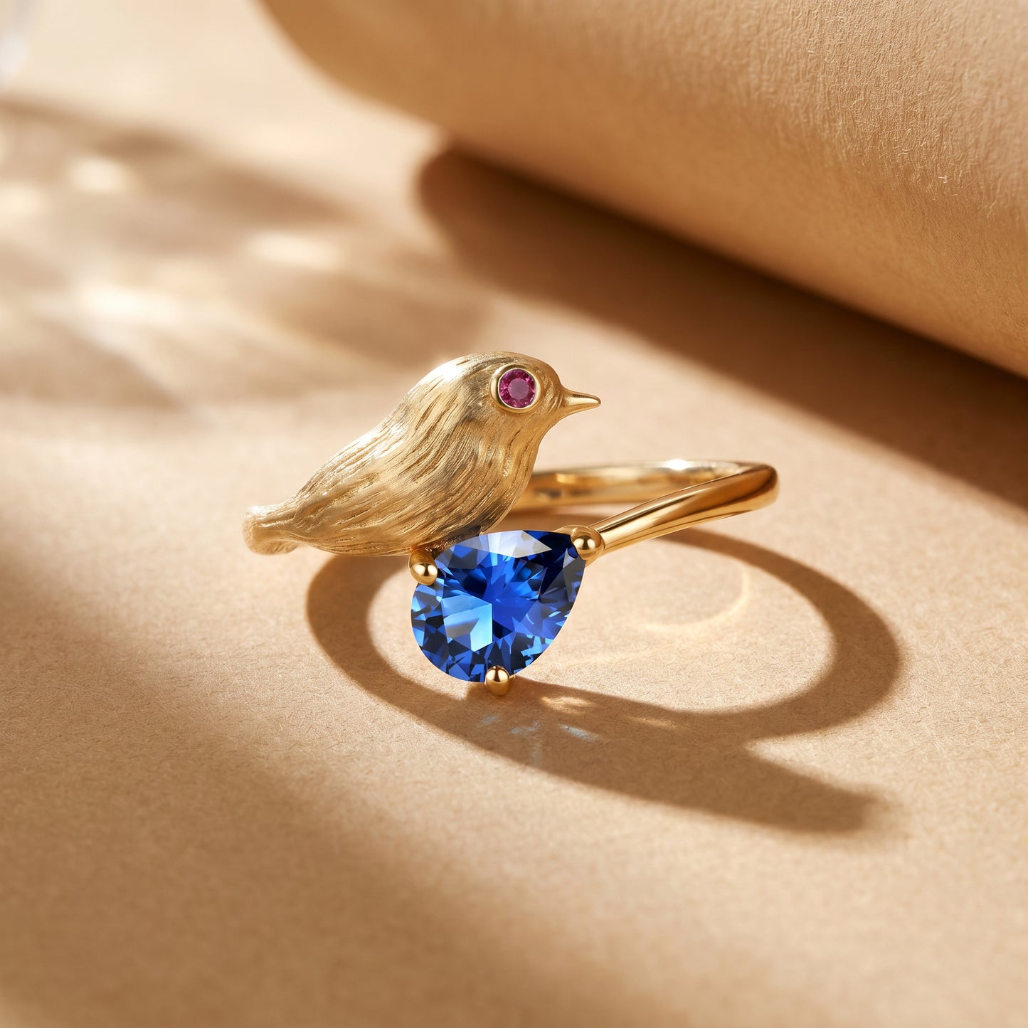 Aviora Bird Motif Sapphire 18kt Gold Ring for Women