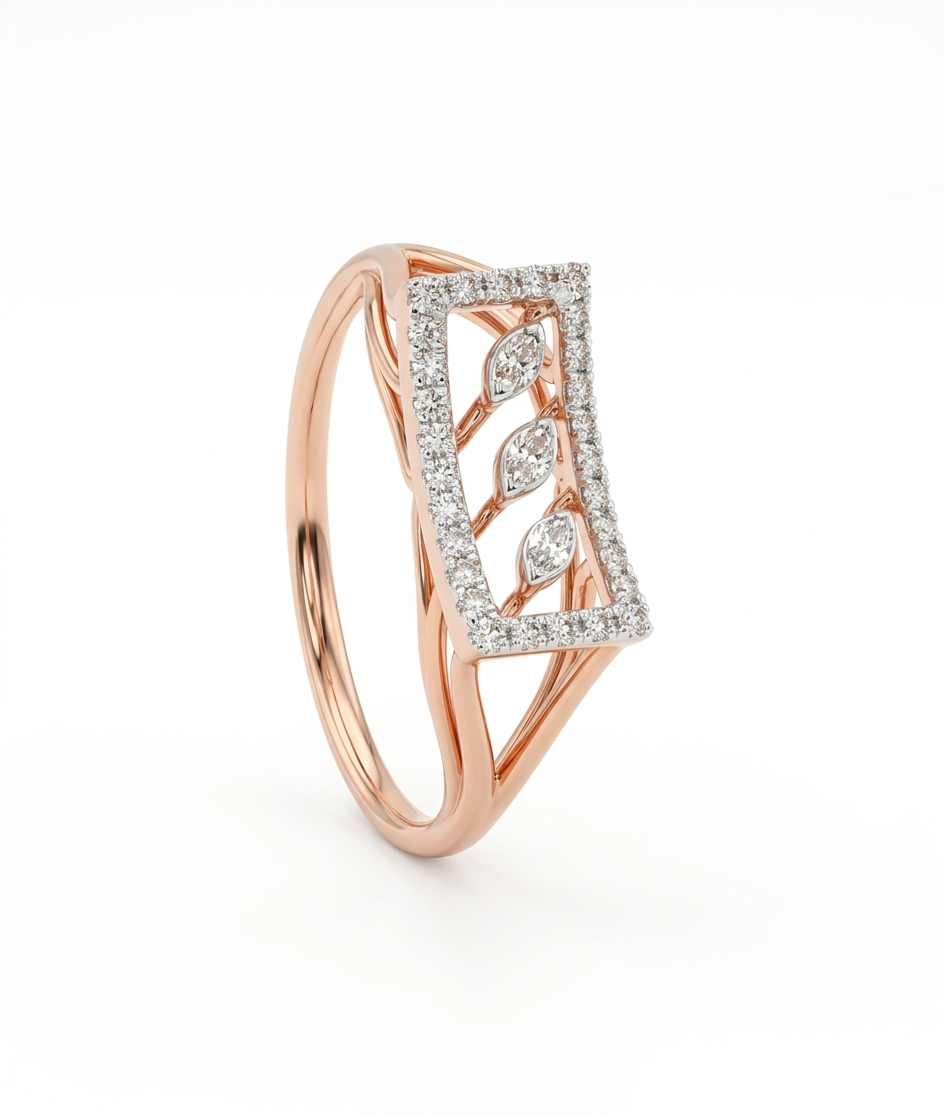 Leaf Frame Rose Gold 18kt Diamond Ring for Women