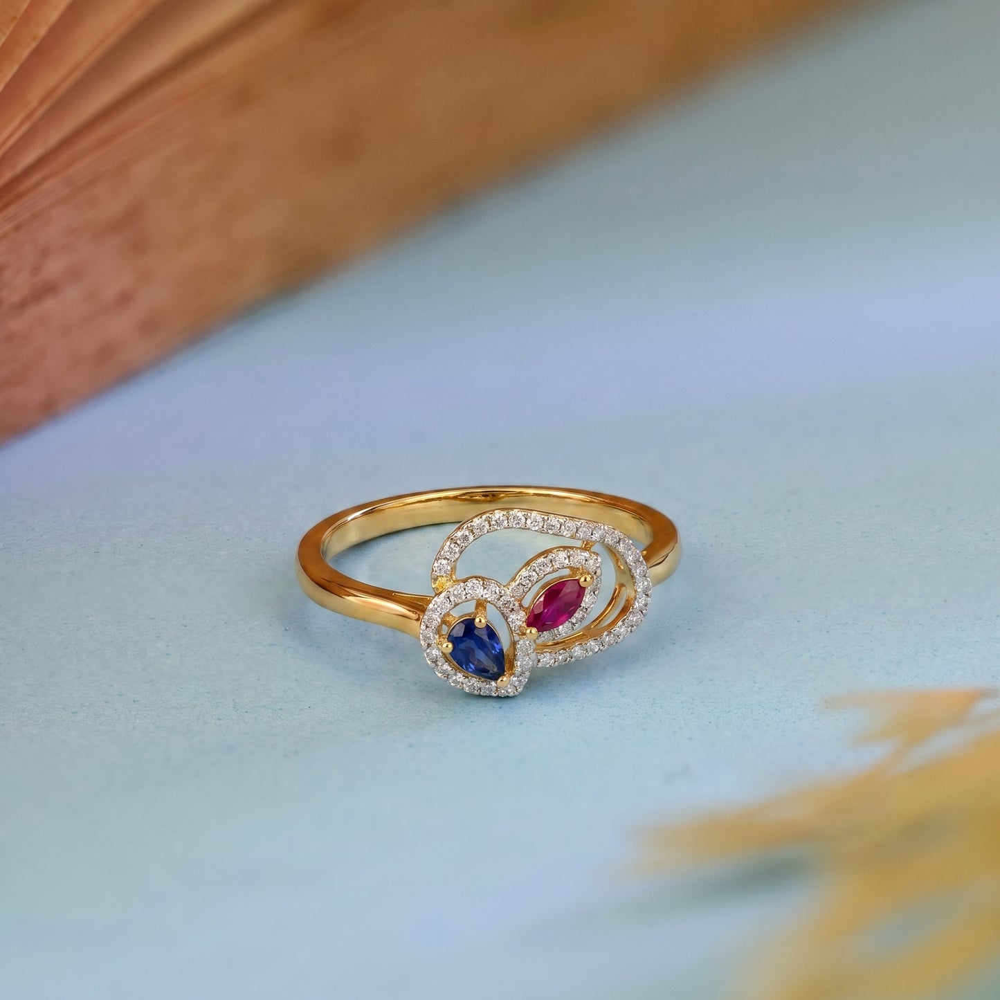 Dual Gemstone Aura 18kt Diamond Ring for Festive Wear