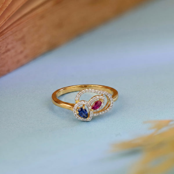 Dual Gemstone Aura 18kt Diamond Ring for Festive Wear