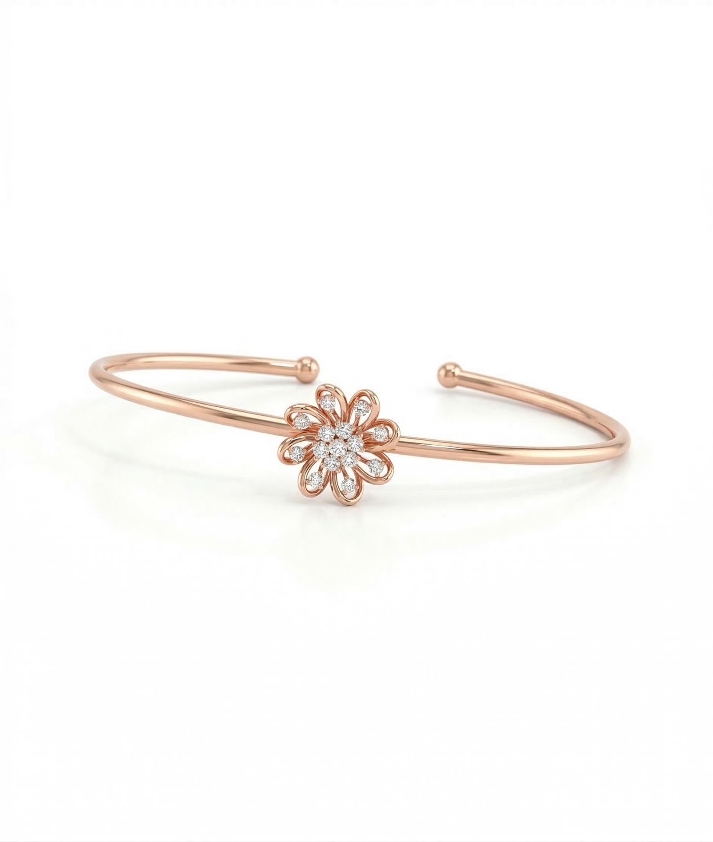 Blooming Floral Diamond 18 KT Open Kada for Women