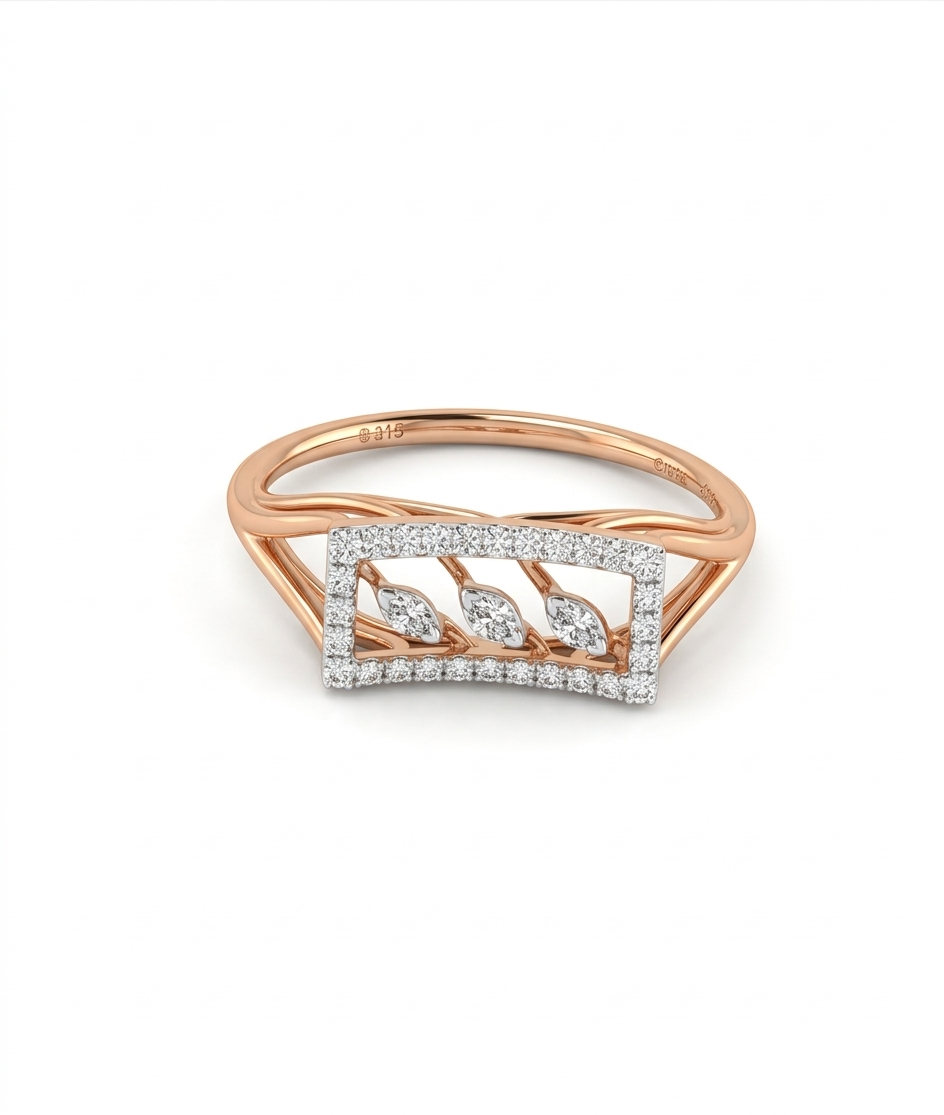 Leaf Frame Rose Gold 18kt Diamond Ring for Women