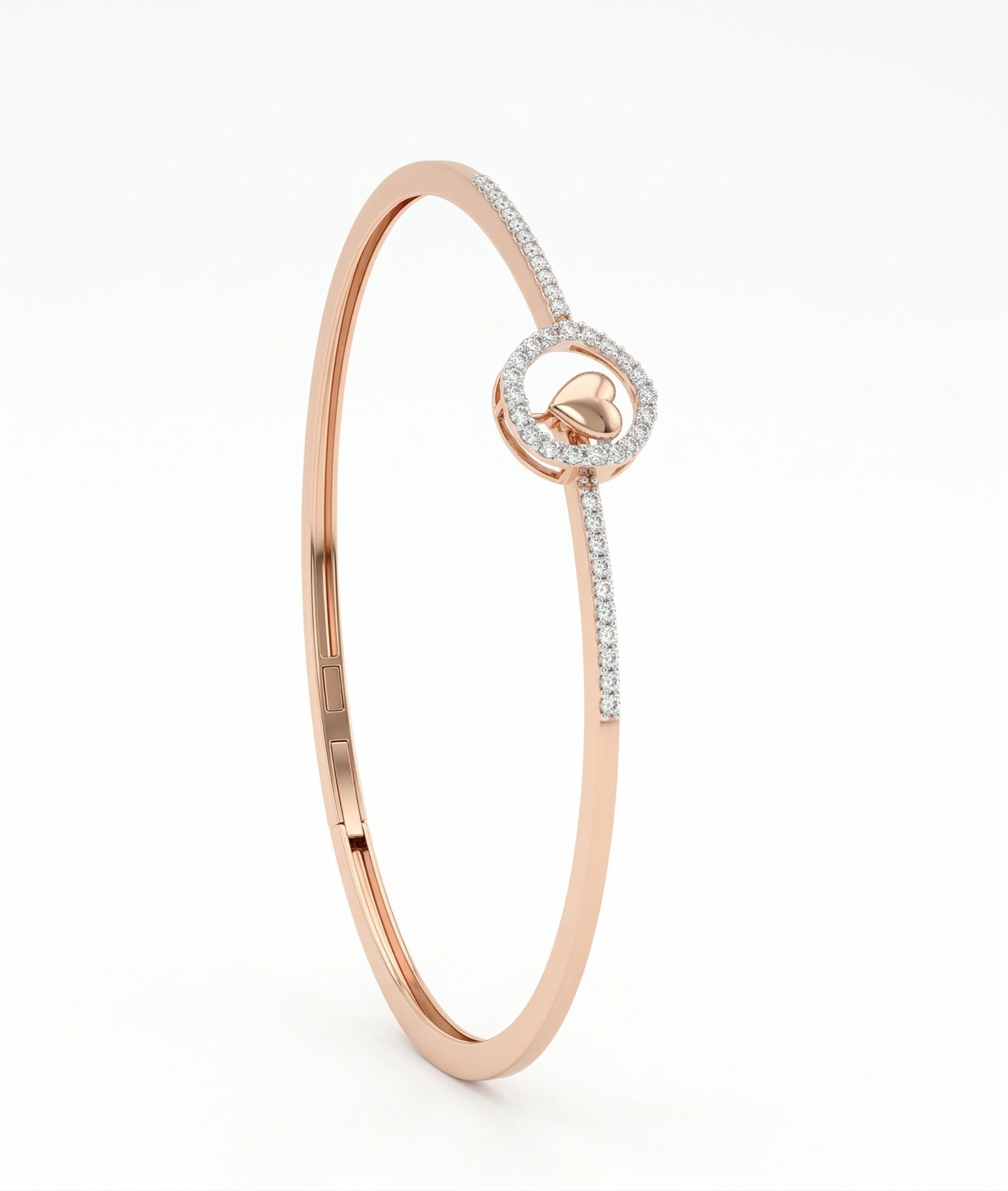 18kt Rose Gold Heart in Circle Minimal Diamond Bangle
