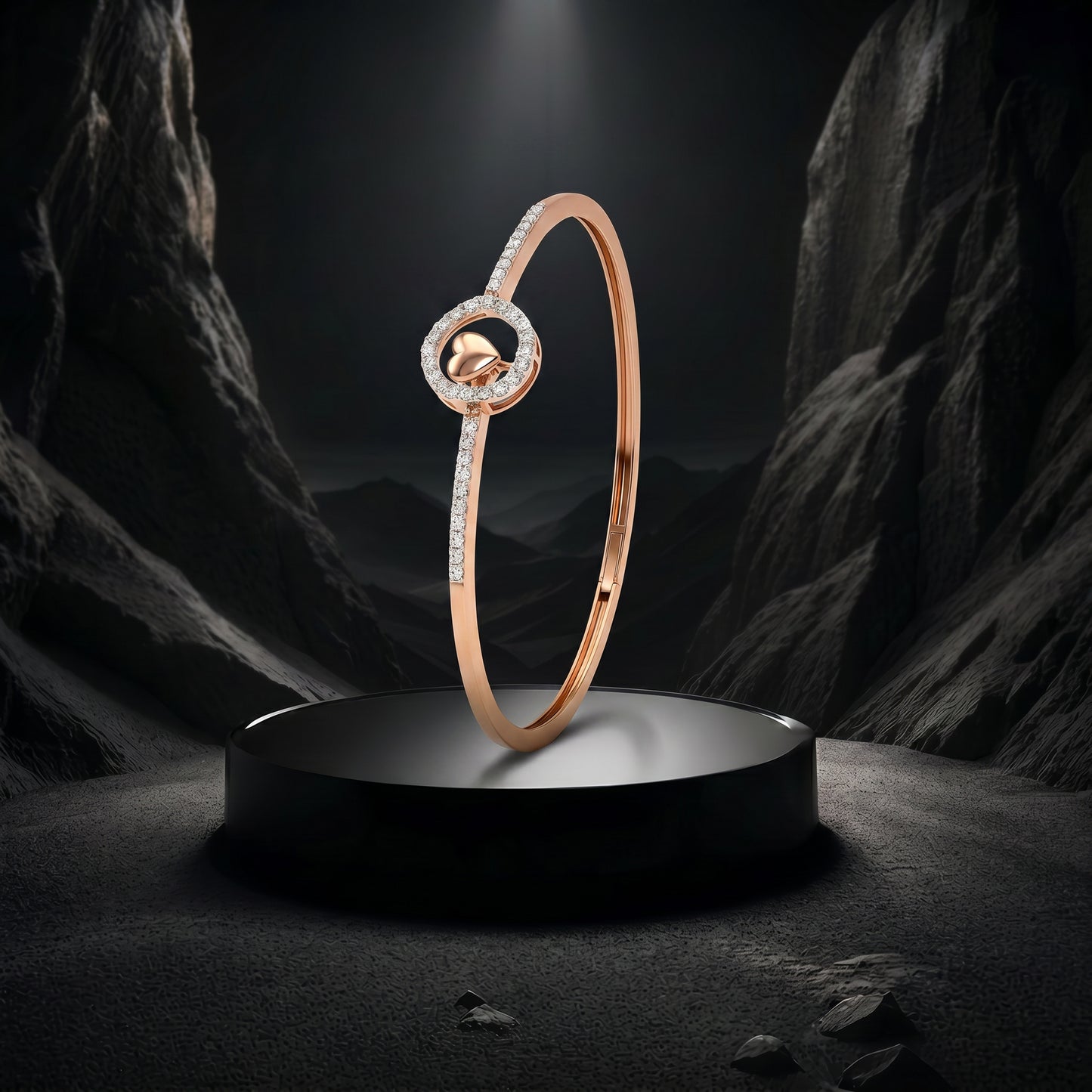 18kt Rose Gold Heart in Circle Minimal Diamond Bangle