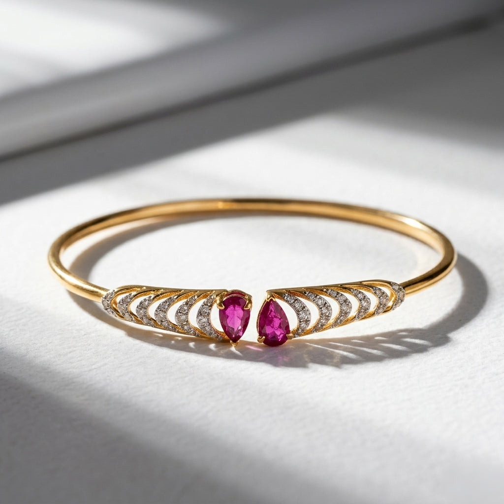 18KT Rose Gold Diamond Open Cuff Bracelet Women