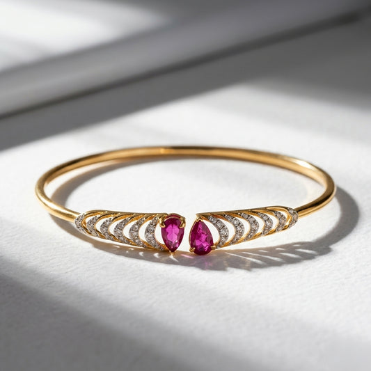 18KT Rose Gold Diamond Open Cuff Bracelet Women