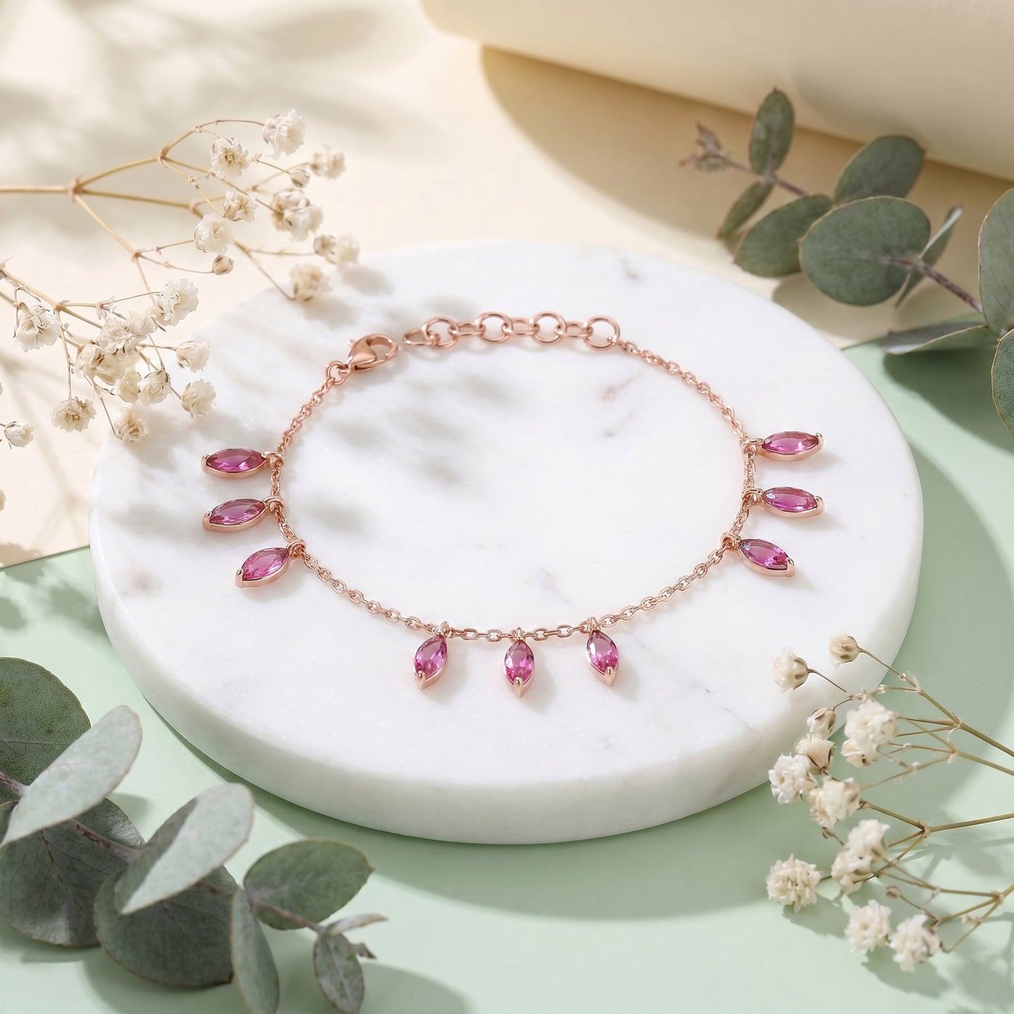 Pink Gemstone Charm Bracelet in 18kt Rose Gold