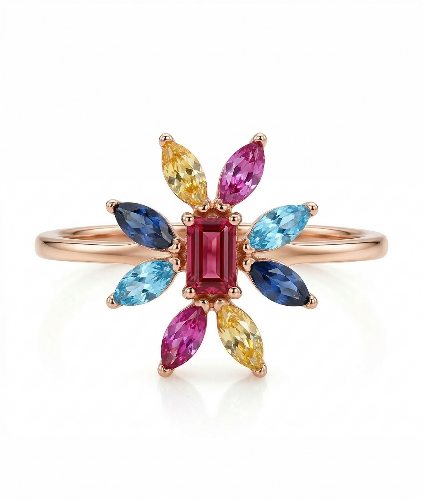 Rainbow Bloom Multi-Colour Floral 18kt Gold Ring