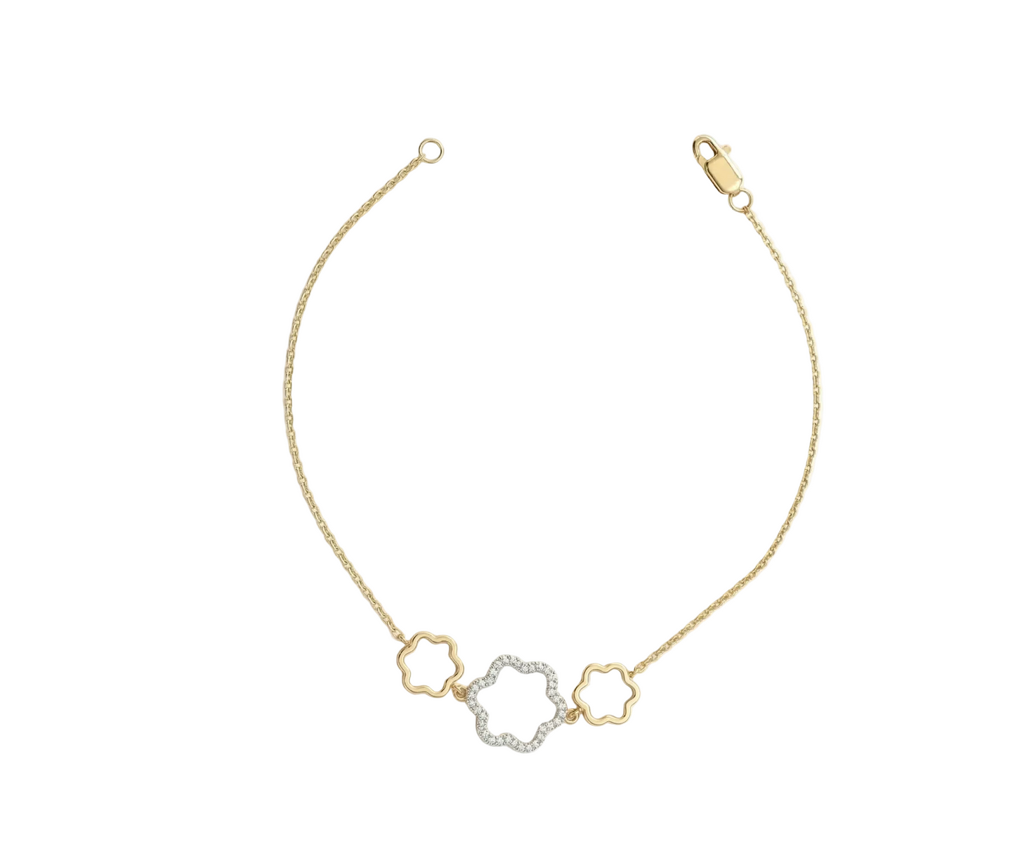 Triple Flower Diamond Chain Bracelet in 18kt Gold